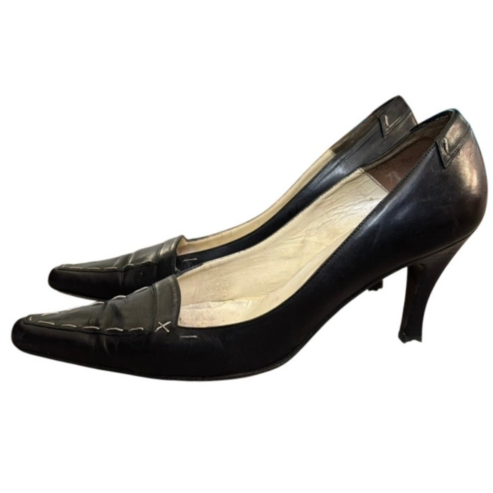 Vintage BCBG Maxazria Leather Pumps Sz 8.5B Black Made in Italy pointed Toe Chic